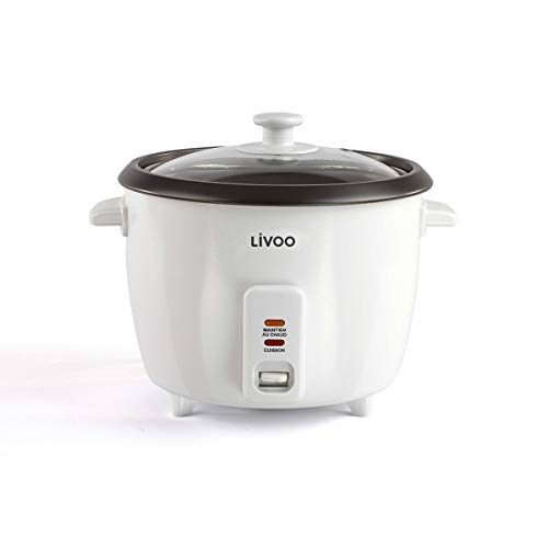 Livoo feel good moments - Cocina de arroz con Capacidad de 1,5 litros, Revestimiento Antiadherente, función de Mantenimiento del Calor, 500 vatios. DOC111 Blanco