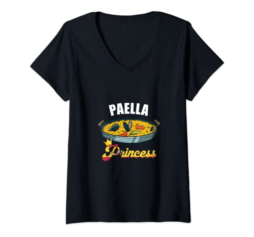Mujer Paella Princess - Arrocera española para mariscos y mariscos Camiseta Cuello V