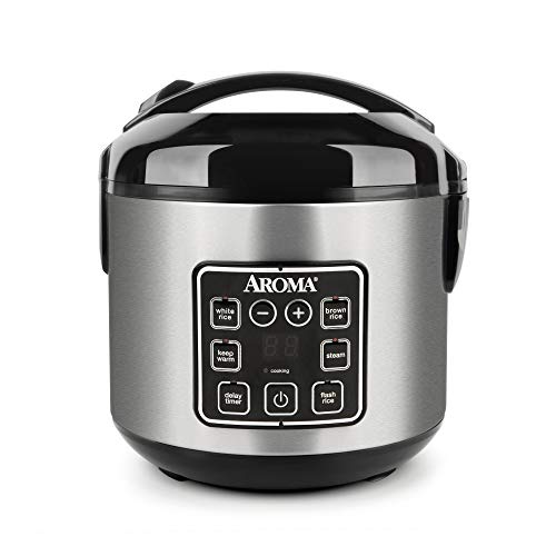 Aroma 8 tazas de acero inoxidable Cool Touch Digital arroz/multicooker/vapor de alimentos, color negro