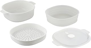 CARE + PROTECT Vaporera para Microondas 4L, 2 Bandejas, sin BPA, Blanca | Cocción al Vapor Rápida, Tapa con Válvula, Apta para Lavavajillas y Congelador, Ideal para Servir y Conservar