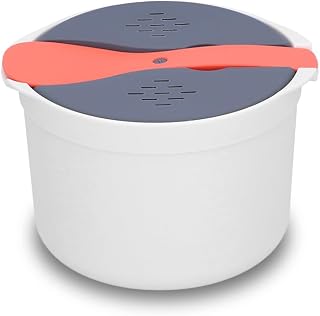 Olla Arrocera para Microondas, Vaporizador de Arroz Horno Microonda Doméstico con Cubierta Filtro Colador Tapa Cucharas Contenedor Alimentos 2 Litros Ollas Vapor Resistente Altas Temperaturas Cocinar