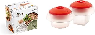 Lékué Recipiente para cocinar Quinoa, Arroces y Cereales, 1 Litro + Kit Ovo Kit de 2 cuece Huevos, uno cilíndrico y uno cúbico