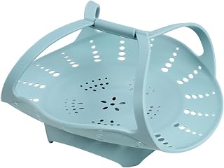 Cesta de vapor de silicona con diseño plegable para verduras, compatible con olla instantánea, reutilizable, antiadherente, sin BPA, color azul
