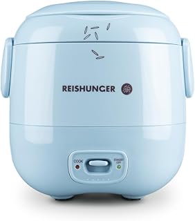 REISHUNGER Mini arrocera – Azul Claro – 0,3 l – 1–2 raciones | revestimiento cerámico – olla premium – tamaño compacto para hogares pequeños y para llevar de viaje