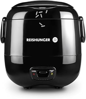REISHUNGER Mini arrocera – Negro – 0,3 l – 1–2 raciones | revestimiento cerámico – olla premium – tamaño compacto para hogares pequeños y para llevar de viaje