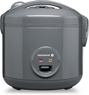 Reishunger Olla Arrocera Eléctrica y Vaporera – Gris – Para 1-6 Personas | con Función de Mantenimiento del Calor – Preparación rápida sin quemarse – Revestimiento de Cerámica