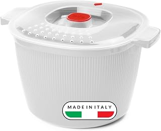 Snips - Cocedor de Pasta y Patatas para Microondas, Vaporera Cocinar Vapor con Tapa 4L para Cocina al Vapor Rápida y Saludable - Recipiente Bote Microondas para Alimentos, 26,5x22x16,5, Made in Italy