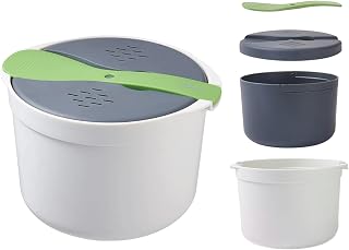 Hervidor de arroz para microondas, 2 L, para microondas, para arroz, de polipropileno de calidad alimentaria, juego de cocina de arroz para microondas, colador y olla de vapor (verde)