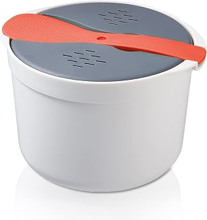 Arrocera microondas de Arroz con Tapa y Colador, Arroz microondas,Olla arrocera para microondas de 2L, Olla Arrocera Vaporera para Microondas, Cocedor de Arroz y Grano para Microondas