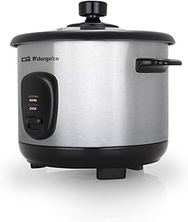 Orbegozo CO 3025 Arrocera, 400 W, 1 Litro de Capacidad, Protección contra Ebullición en Seco, Interruptor ON OFF, Función Mantenimiento de Calor, Olla Aluminio Antiadherente Extraíble, Color Plata