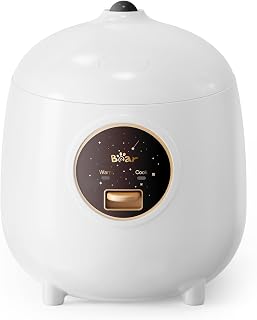Bear Arrocera 2 tazas sin cocer, 1.2L Arrocera pequeña con recubrimiento antiadherente, sin BPA, Mini arrocera portátil, un botón para cocinar y mantener caliente, blanco