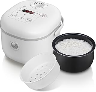 Bear Arrocera de 4 Tazas (sin cocer) con Vaporera, Mini Rice Cooker Multifuncional de 350W,6 Funciones de Cocción de arroz para 2-4 Personas,Blanco