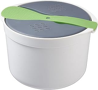 Olla arrocera para microondas, olla portátil para pasta y verduras con colador, 18 x 18 x 13 cm, para material de polipropileno, arroz rápido, sopa y verduras para cocinar verde
