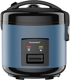 1L | 400 W arrocera y vaporera (1 litro-5 tazas) para 1 – 5 personas, cocción rápida sin quemar, extraíble antiadherente, cuchara de arroz y vaso medidor (Azul)