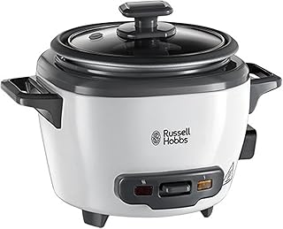 Russell Hobbs Arrocera - Capacidad 0,4 litros, 3 Raciones, Olla Arrocera Pequeña, Función Mantener el Calor, Recipiente Antiadherente, Taza y Cuchara Medidora, Tapa Cristal Templado, 200 W - 27020-56