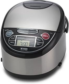 Tiger JAX-T10U-K 5.5-Cup (Uncooked) Micom Rice Cooker with Food Steamer & Slow Cooker, Stainless Steel Black by Tiger Corporation
