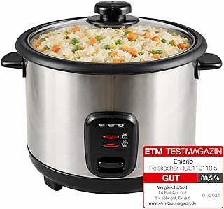 EMERIO Olla arrocera automática 1.5 L Función de conservación del calor Apagado automático Revestimiento antiadherente Tapa de cristal Cuchara y vaso medidor 500 W RCE-110118