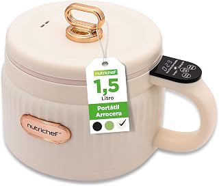 NutriChef Arrocera Eléctrica Mini 1,5L con Recubrimiento Cerámico | Rice cooker, Portatil, Preparador de Comidas, Antiadherente, Panel de control digital, 6 funciones de coccion